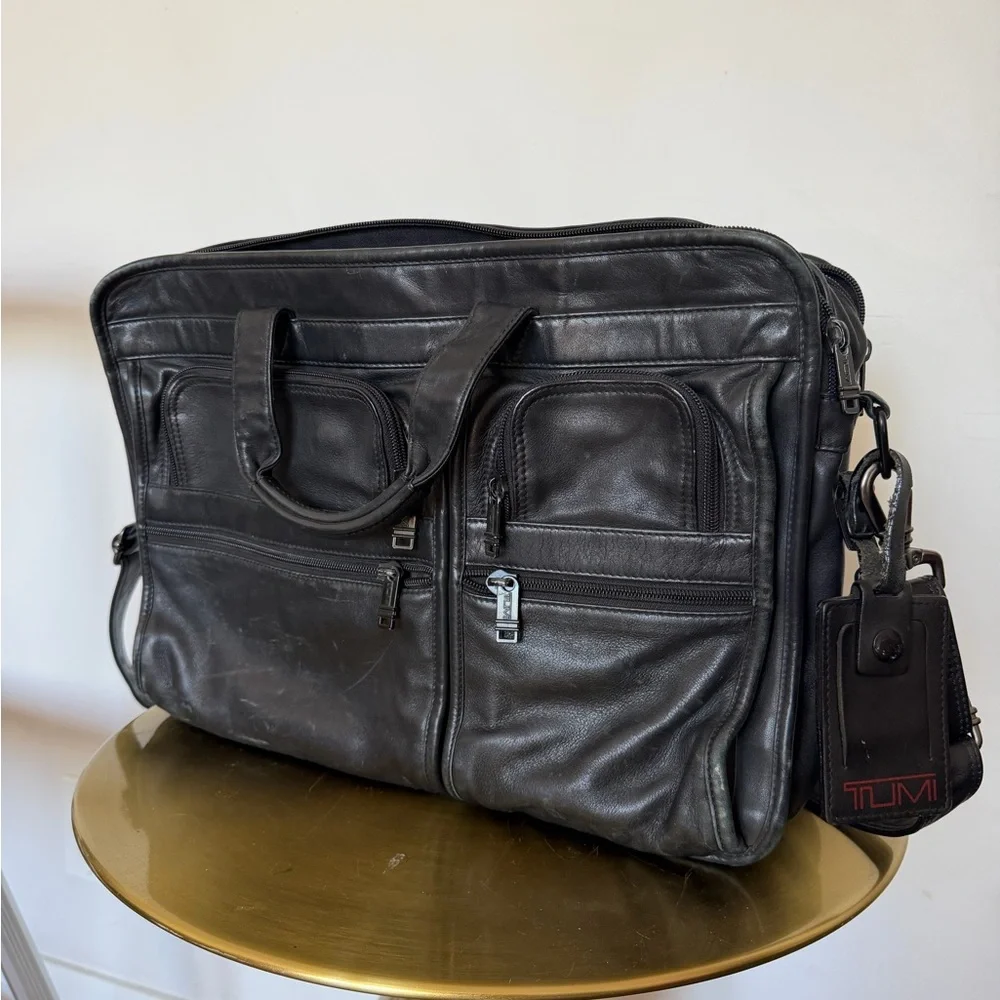 TUMI Black Leather Briefcase